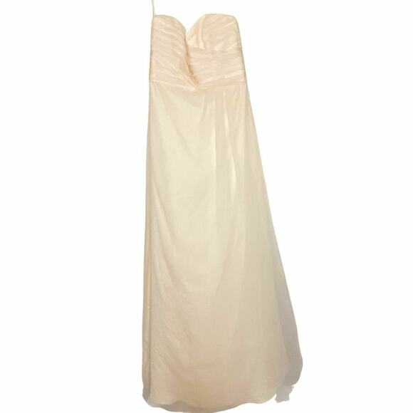 Amsale Blush 100% Silk Ruched Bust Flowy Strapless Maxi Dress Bridesmaid Size 6 - Picture 6 of 8